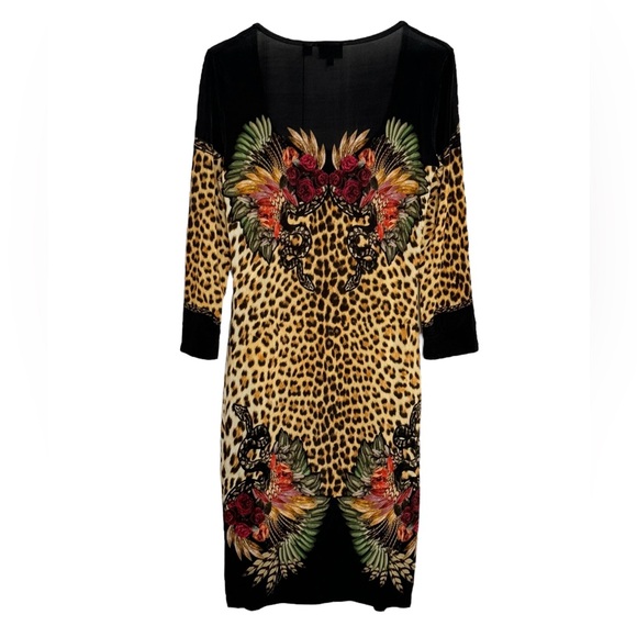 JUST CAVALLI LEOPARD SERPENT SNAKE ROSES PRINT SHEATH DRESS SZ XL - Picture 2 of 9